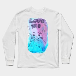 Love Me Fluffy Watercolor Cat Long Sleeve T-Shirt